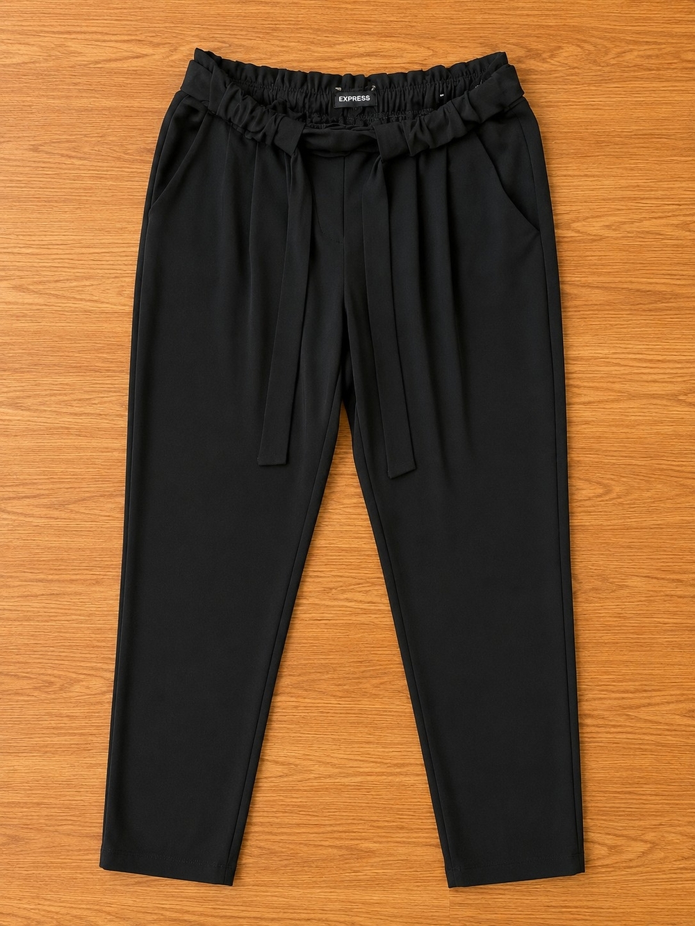Express Black Paperbag Waist Tie-Front Trousers